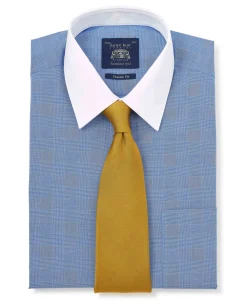 Navy Cotton Prince of Wales Check Classic Fit Winchester Formal Shirt - Double Cuff