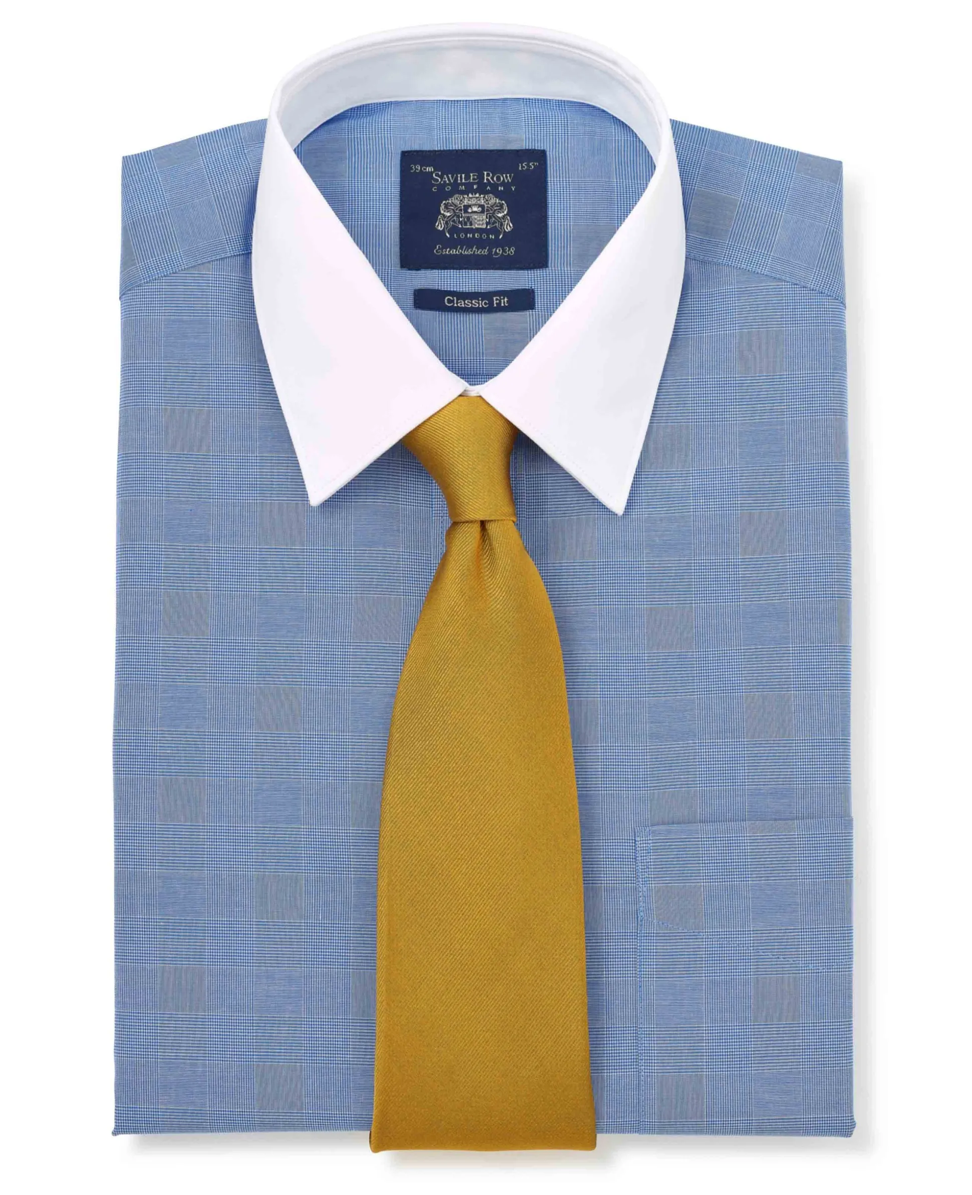 Navy Cotton Prince of Wales Check Classic Fit Winchester Formal Shirt - Double Cuff