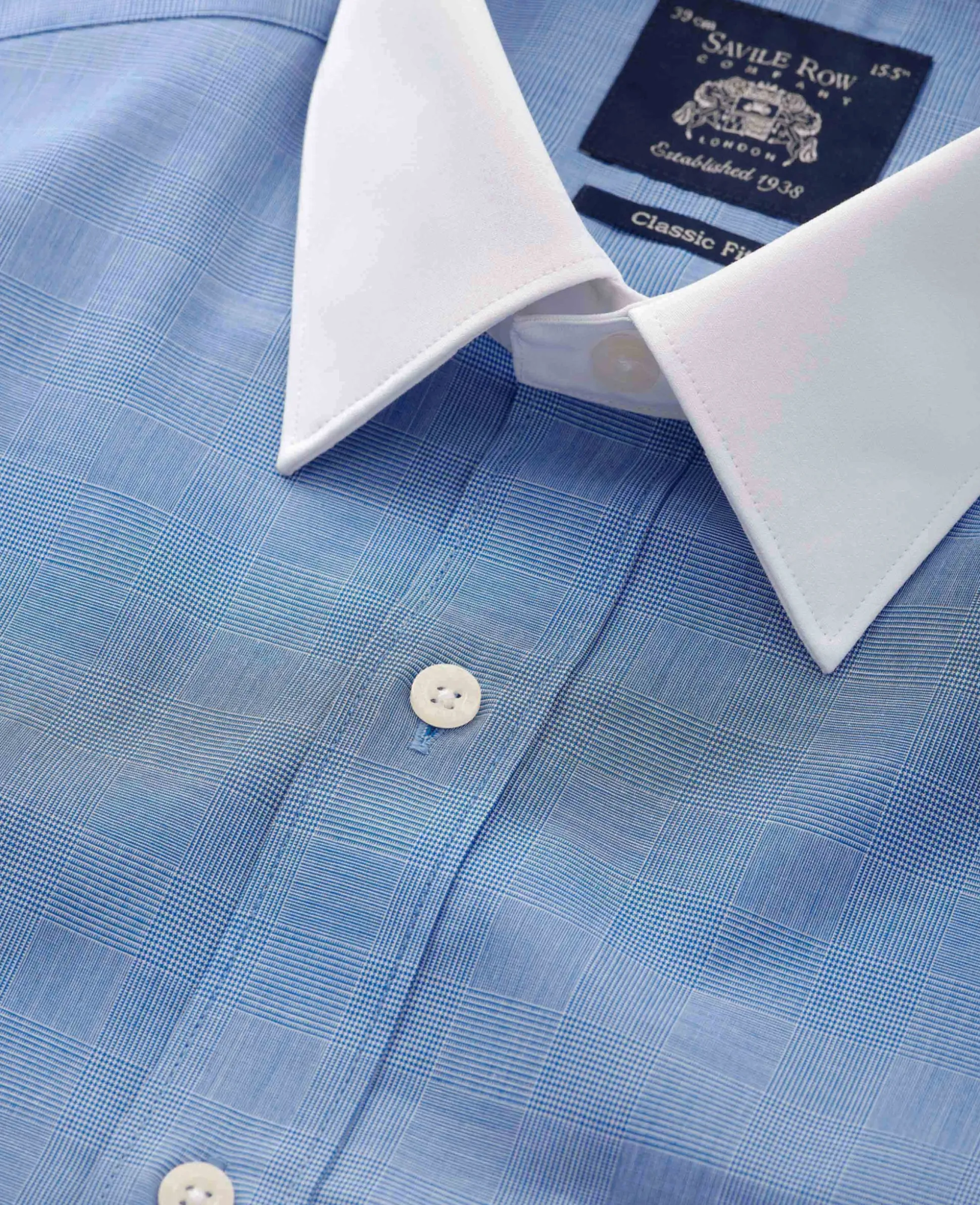 Navy Cotton Prince of Wales Check Classic Fit Winchester Formal Shirt - Double Cuff