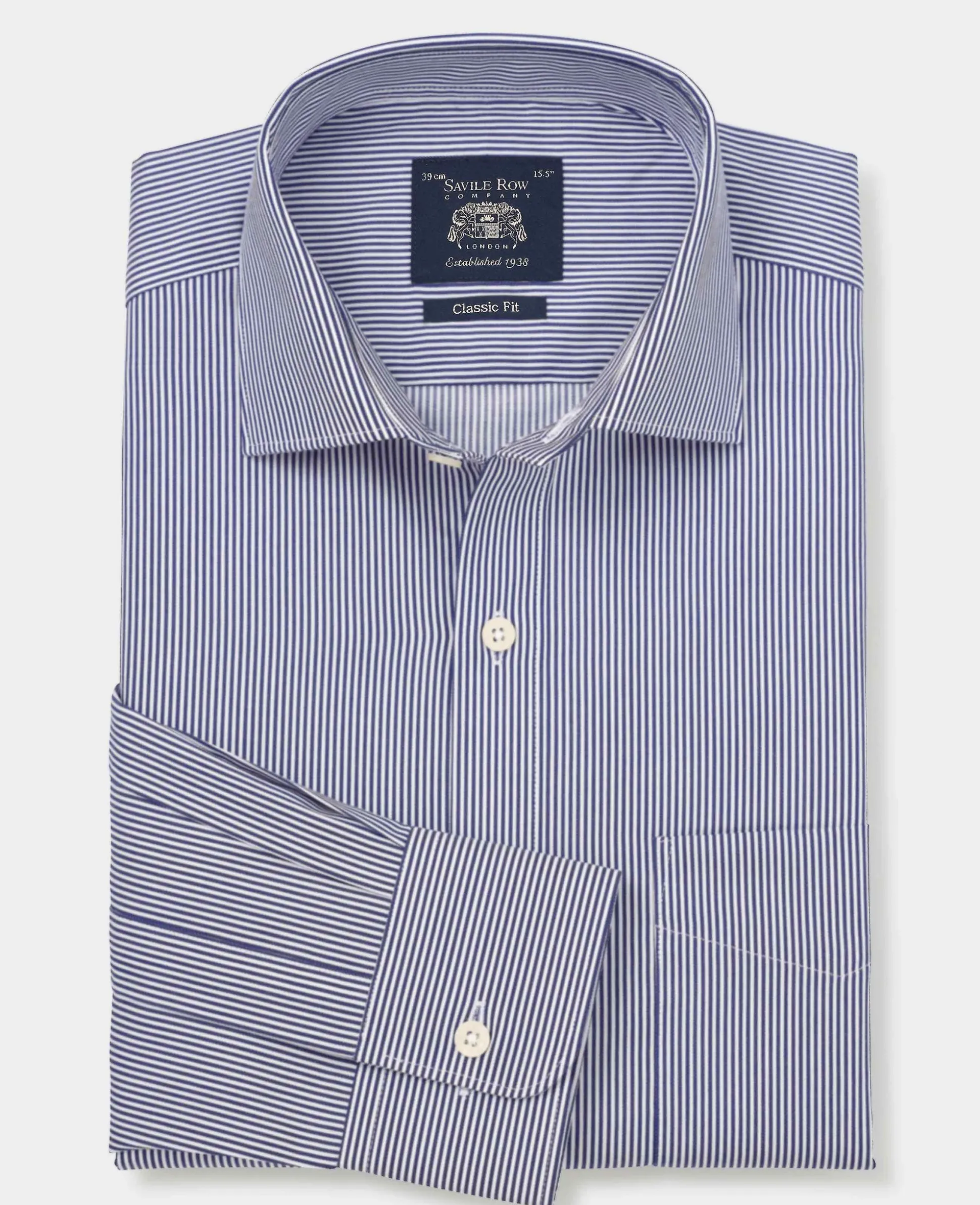 Navy Cotton Twill Classic Fit Striped Formal Shirt - Single Cuff