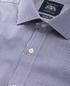 Navy Cotton Twill Classic Fit Striped Formal Shirt - Single Cuff