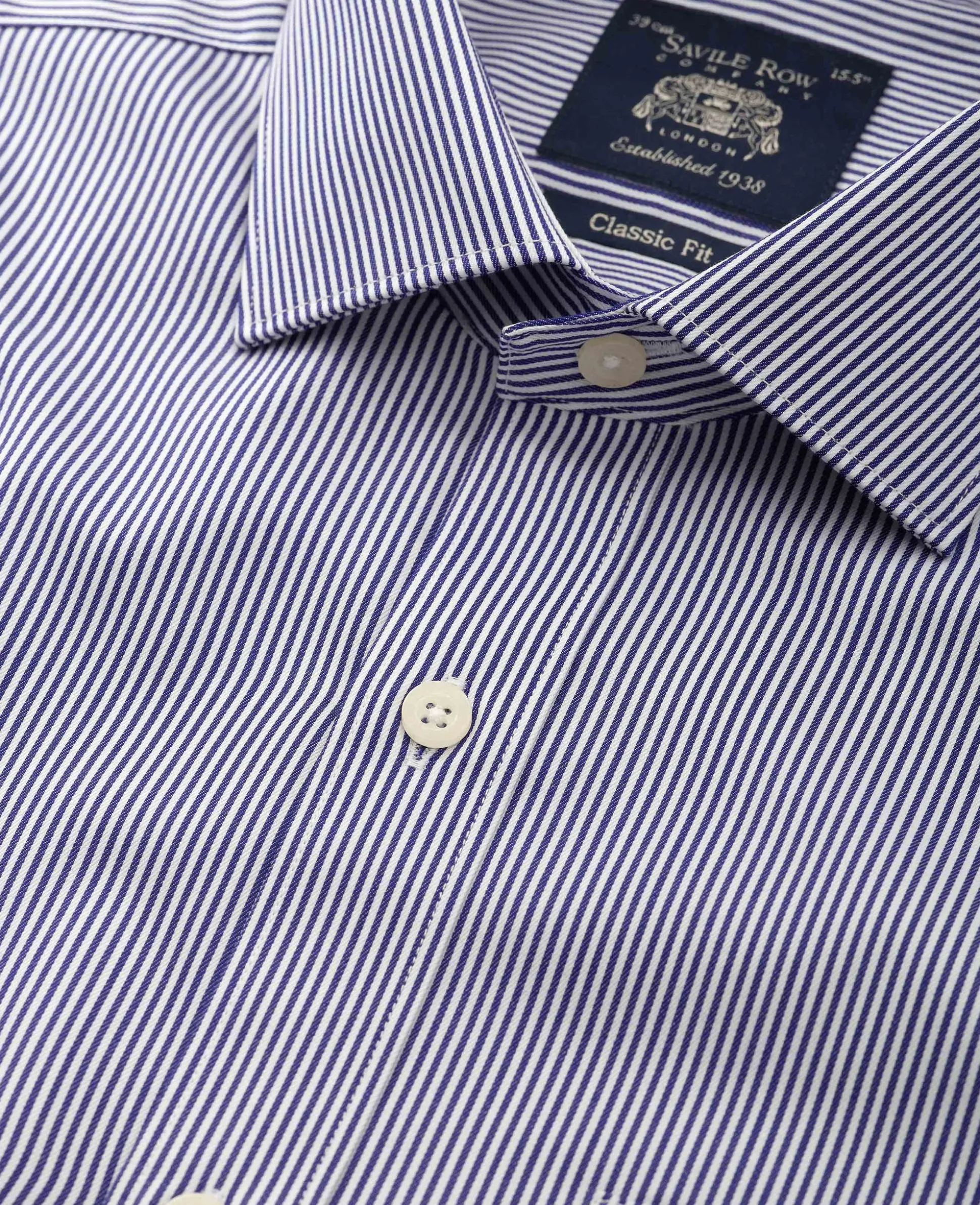 Navy Cotton Twill Classic Fit Striped Formal Shirt - Single Cuff