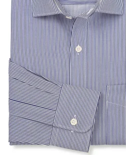 Navy Cotton Twill Classic Fit Striped Formal Shirt - Single Cuff