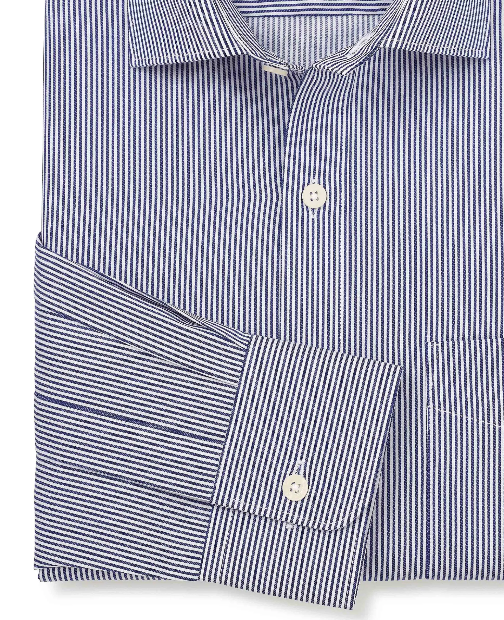 Navy Cotton Twill Classic Fit Striped Formal Shirt - Single Cuff