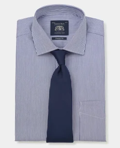 Navy Cotton Twill Classic Fit Striped Formal Shirt - Single Cuff