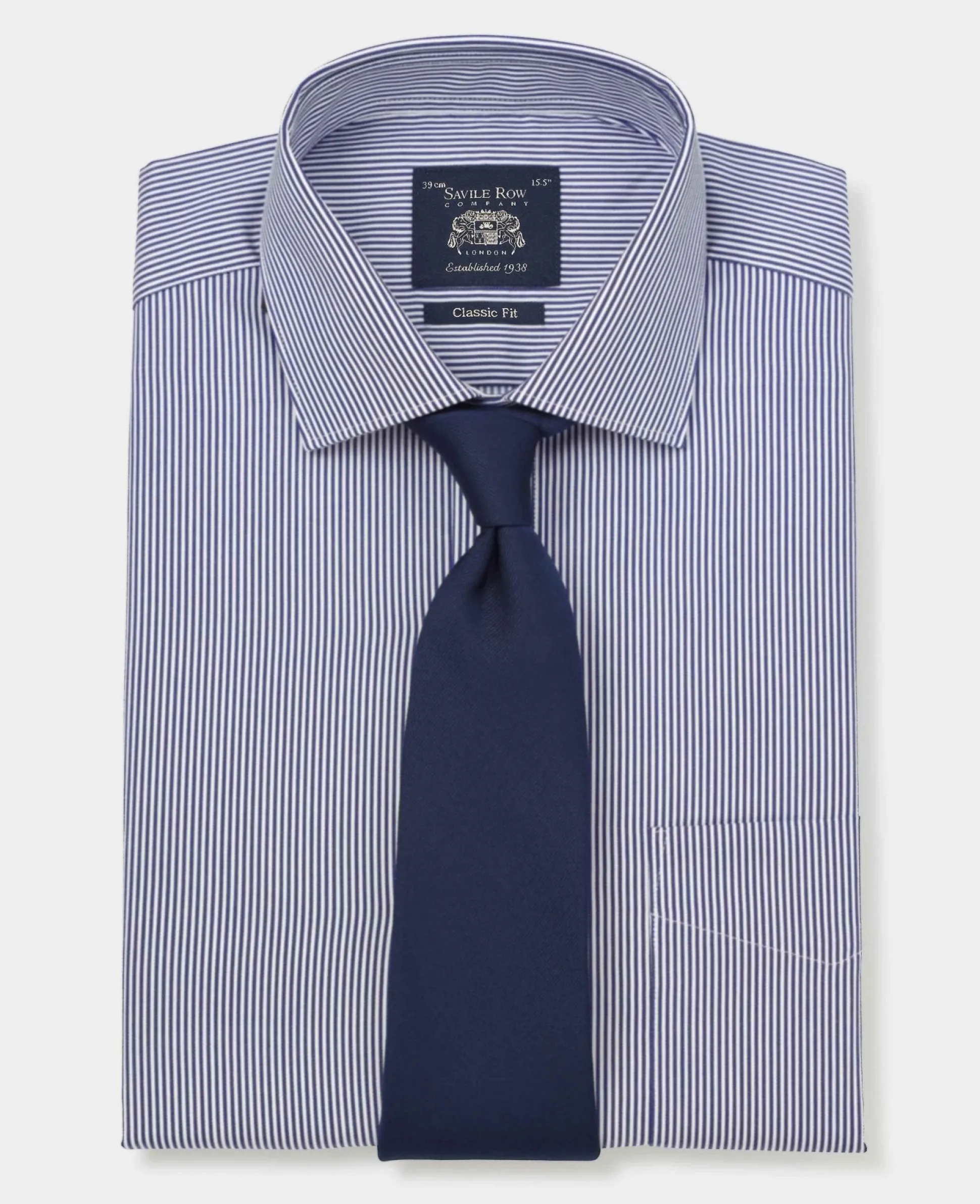 Navy Cotton Twill Classic Fit Striped Formal Shirt - Single Cuff
