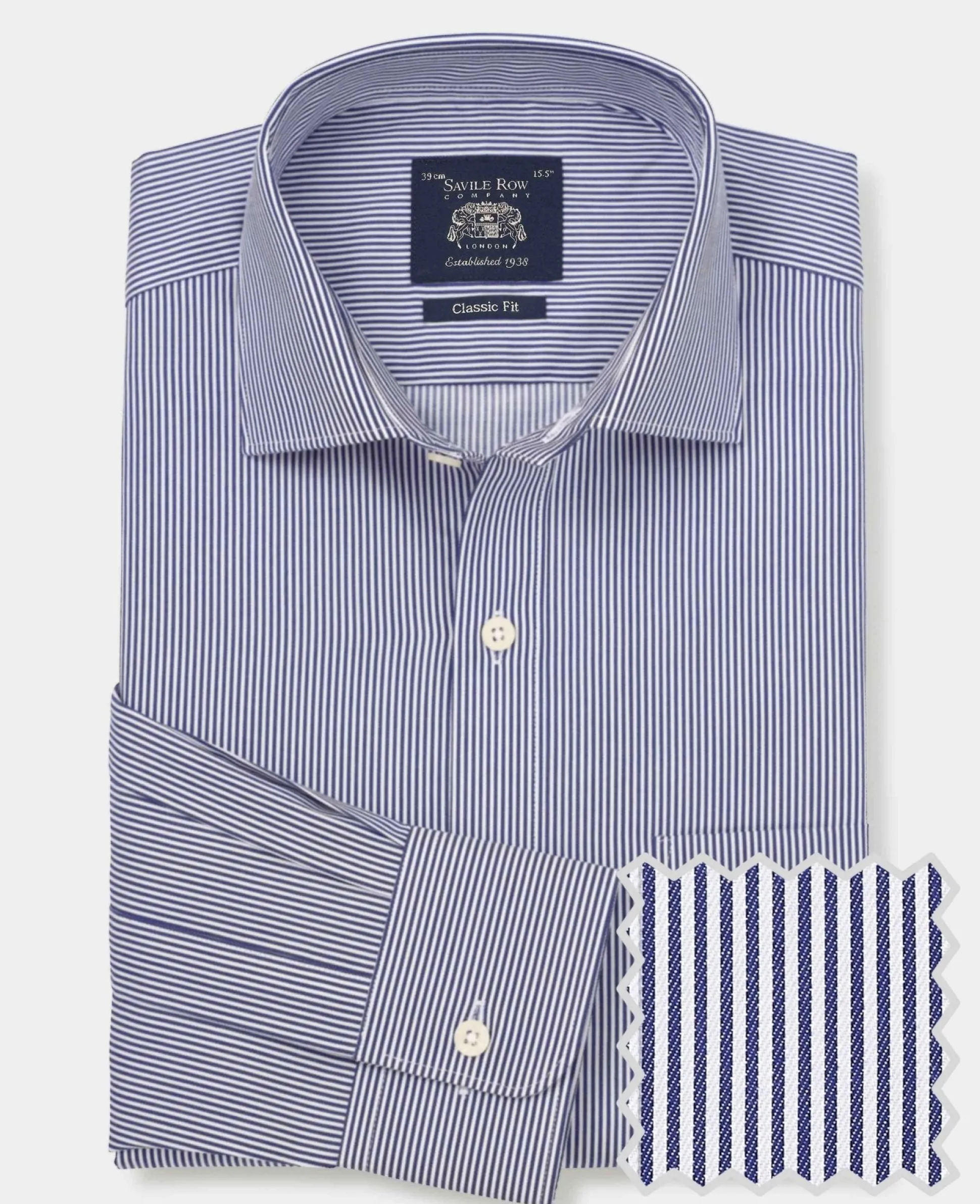 Navy Cotton Twill Classic Fit Striped Formal Shirt - Single Cuff