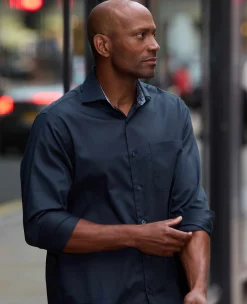 Navy Cotton Twill Classic Fit Smart-Casual Shirt - Single Cuff