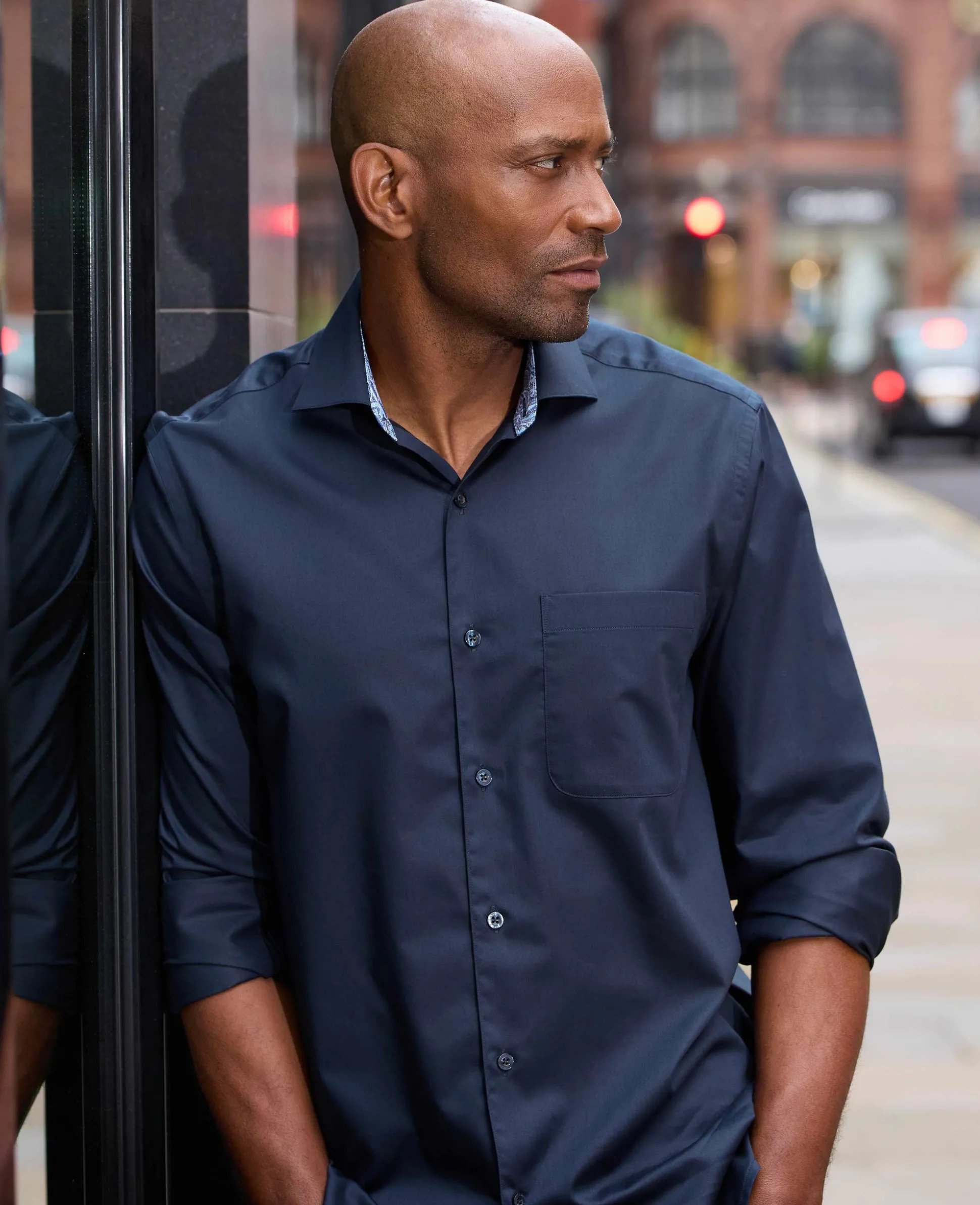 Navy Cotton Twill Classic Fit Smart-Casual Shirt - Single Cuff
