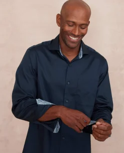 Navy Cotton Twill Classic Fit Smart-Casual Shirt - Single Cuff