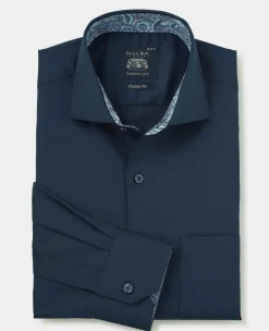 Navy Cotton Twill Classic Fit Smart-Casual Shirt - Single Cuff