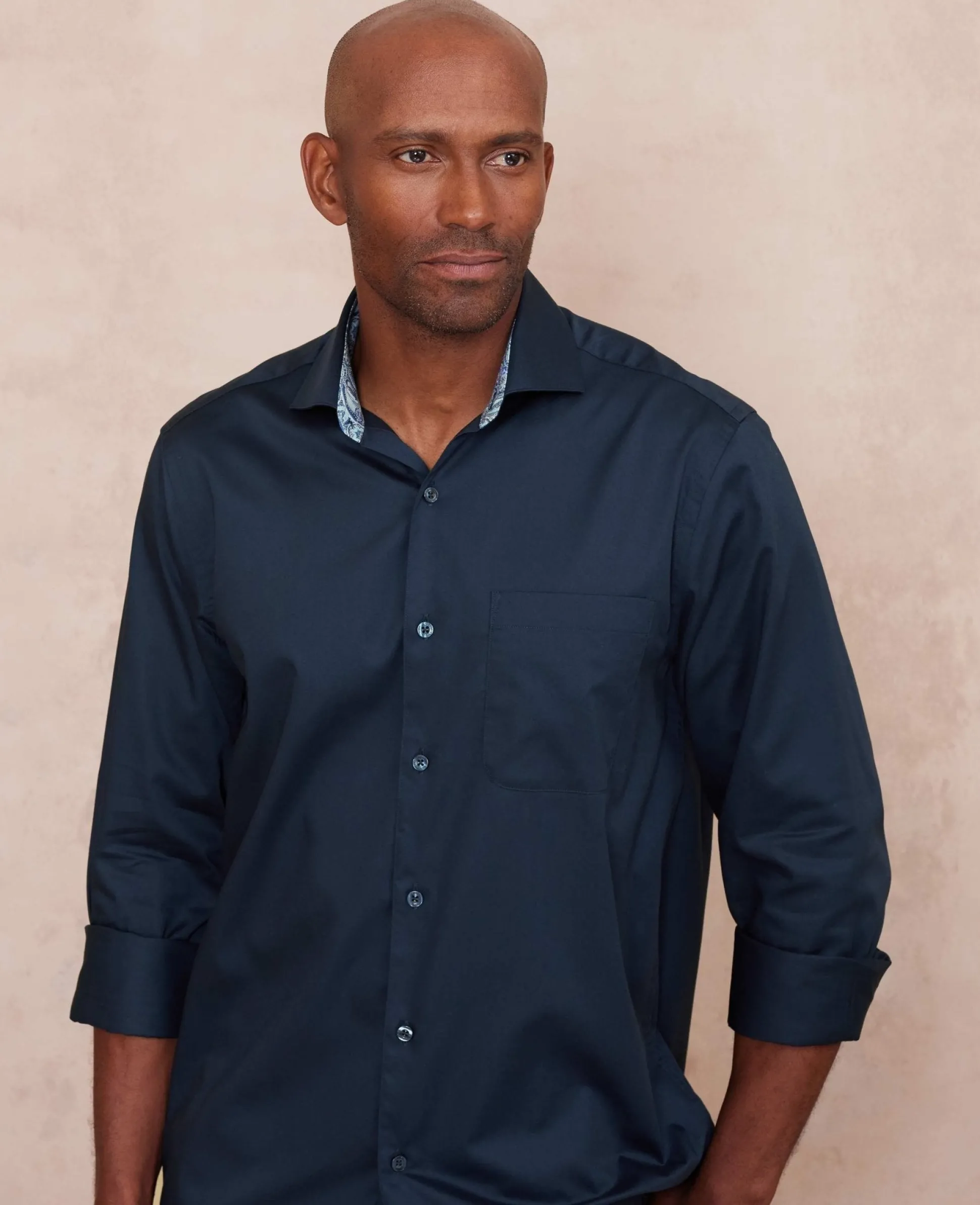 Navy Cotton Twill Classic Fit Smart-Casual Shirt - Single Cuff