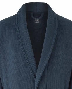 Navy Cotton Waffle Dressing Gown With Terry Cotton Lining