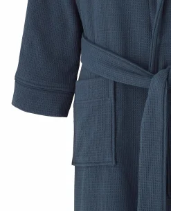 Navy Cotton Waffle Dressing Gown With Terry Cotton Lining