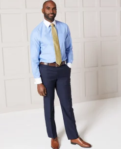 Navy Fine Windowpane Check Tailored Suit Trousers