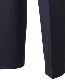 Navy Fine Windowpane Check Tailored Suit Trousers