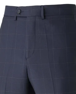 Navy Fine Windowpane Check Tailored Suit Trousers
