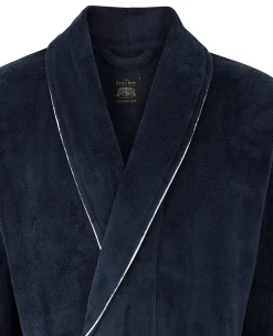 Navy Fleece Dressing Gown With Piping