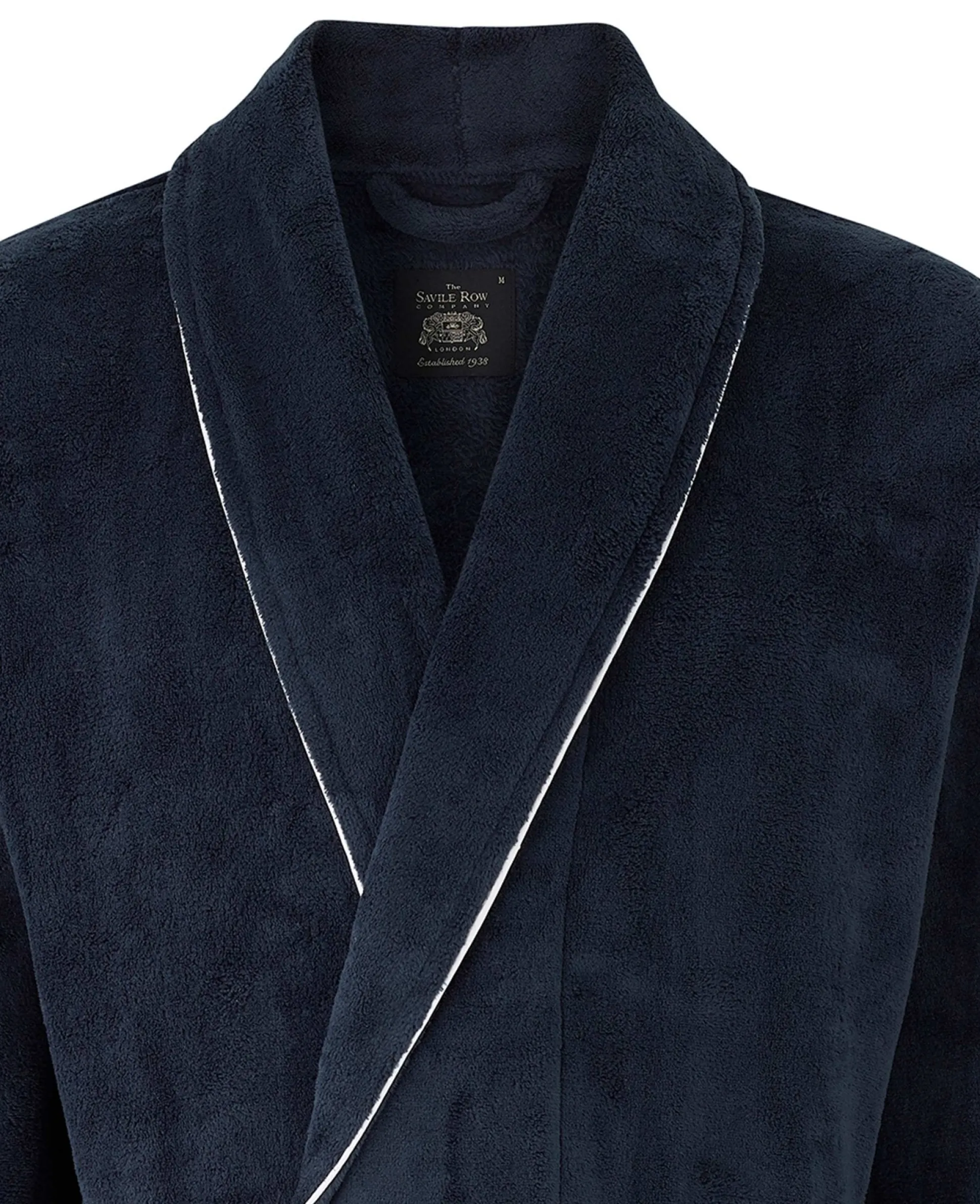 Navy Fleece Dressing Gown With Piping