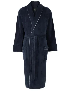 Navy Fleece Dressing Gown With Piping