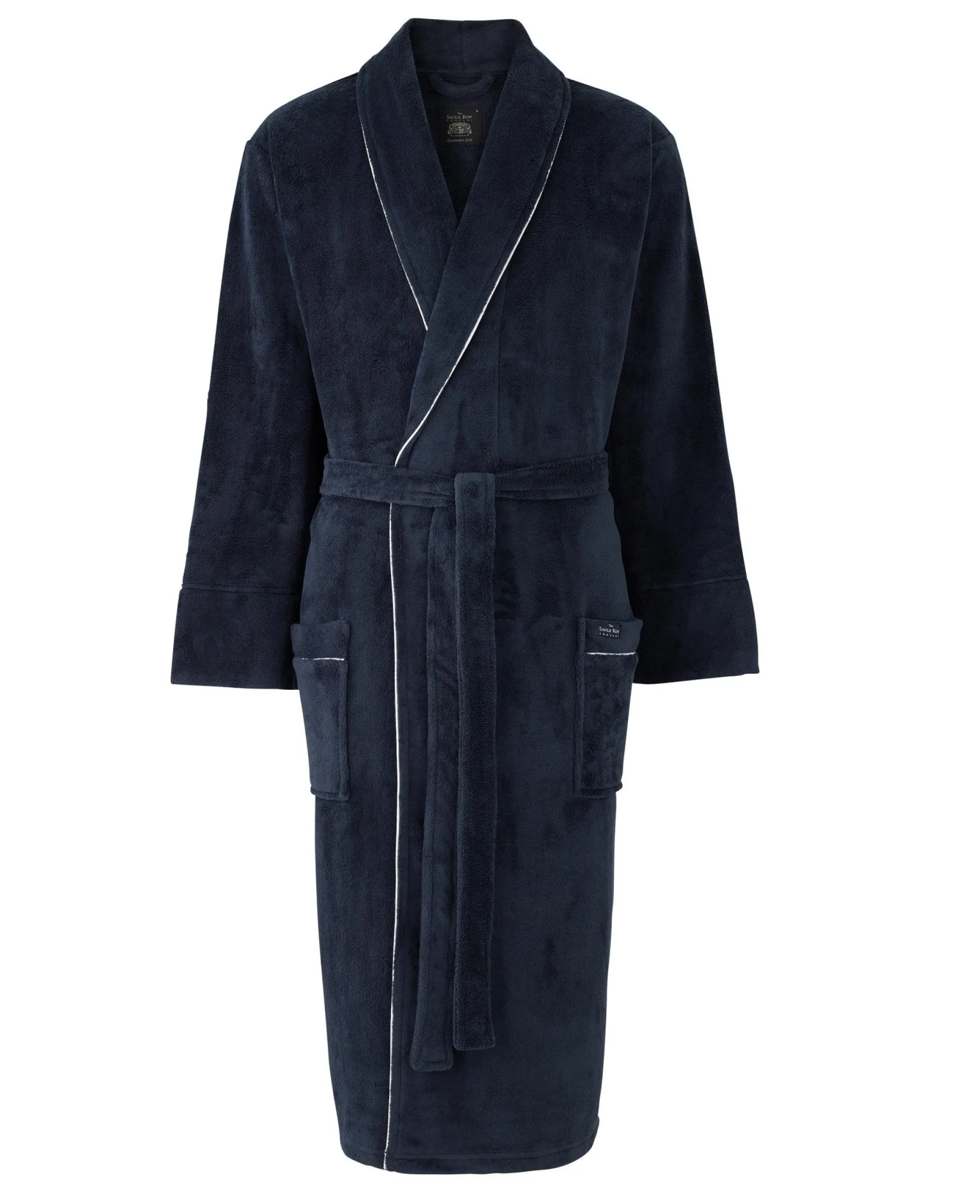 Navy Fleece Dressing Gown With Piping