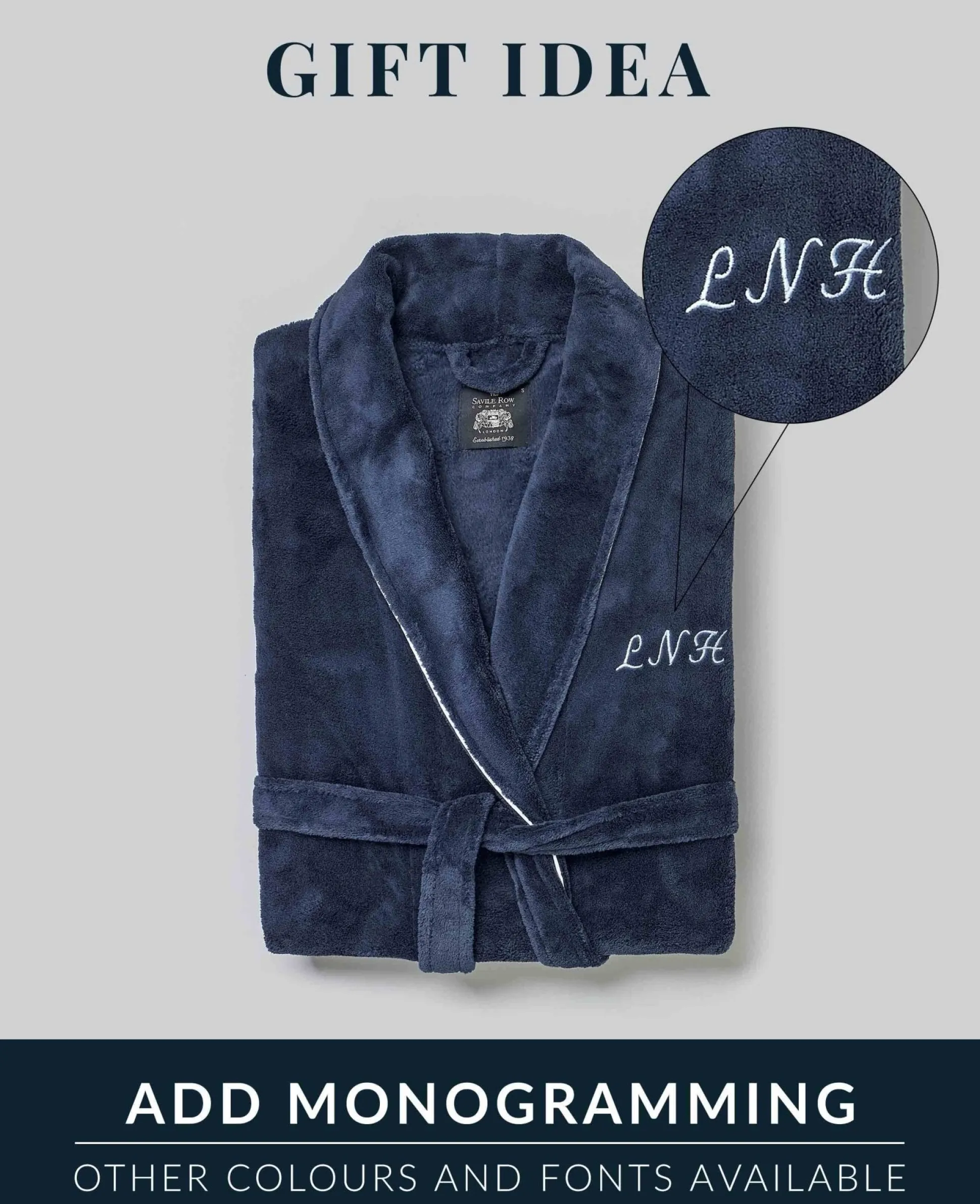 Navy Fleece Dressing Gown With Piping