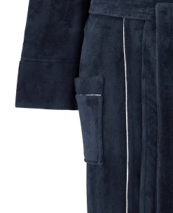 Navy Fleece Dressing Gown With Piping