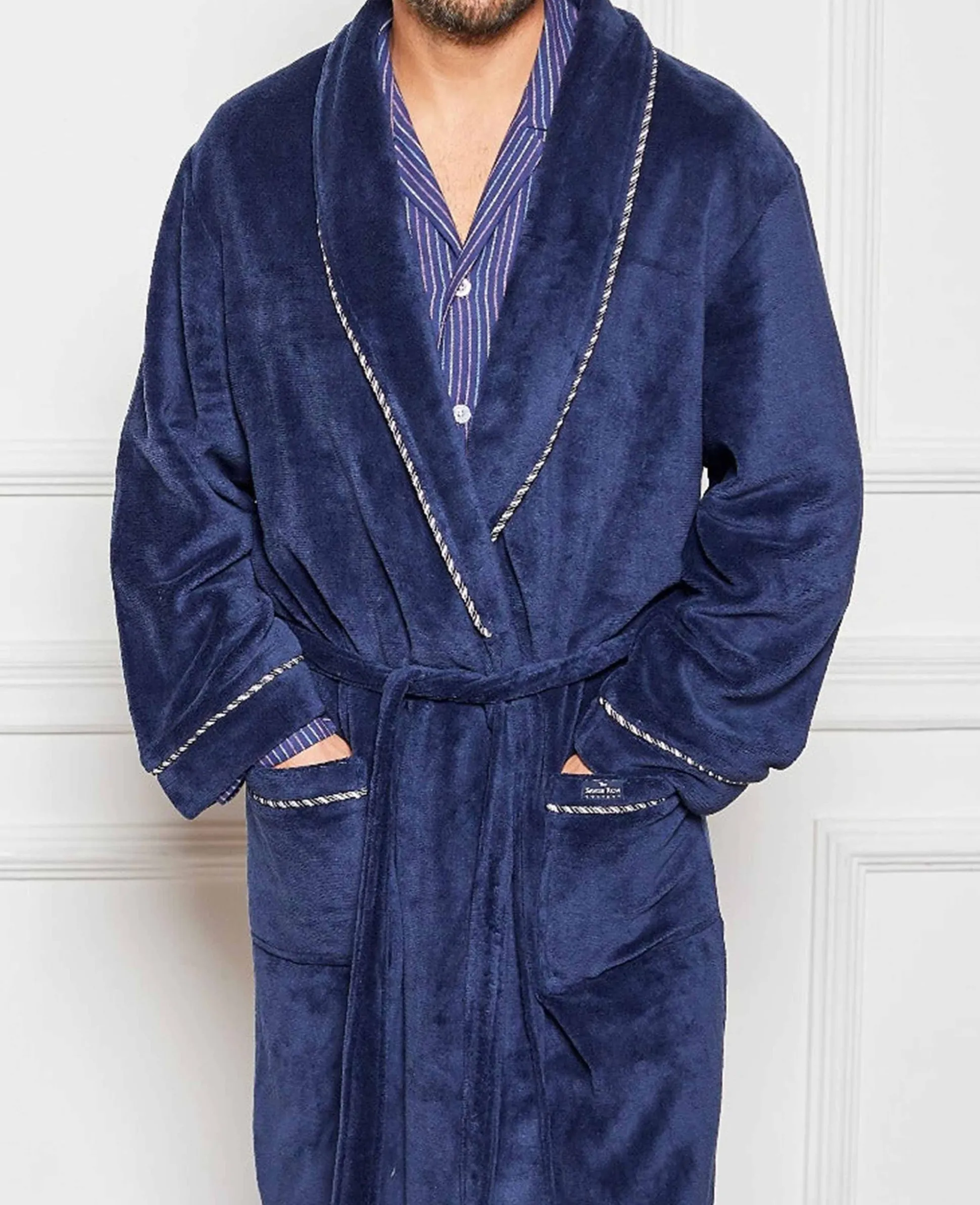 Navy Fleece Rope Edge Dressing Gown