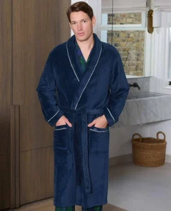 Navy Fleece Rope Edge Dressing Gown
