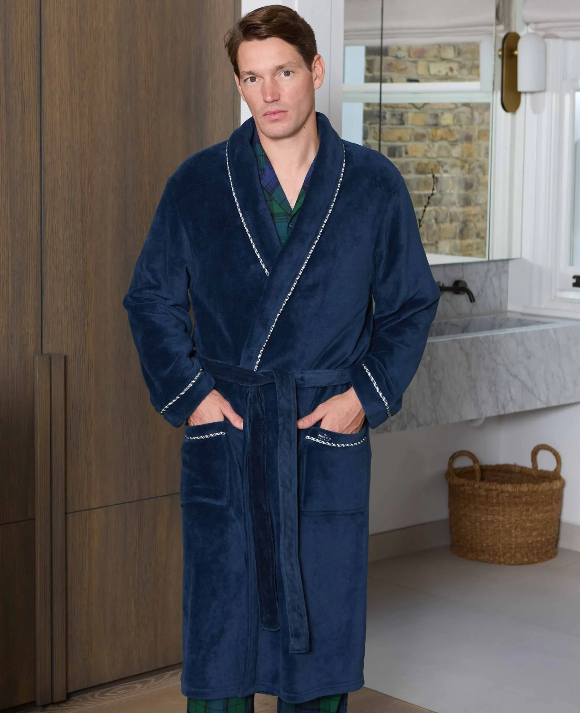 Navy Fleece Rope Edge Dressing Gown