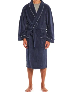 Navy Fleece Rope Edge Dressing Gown