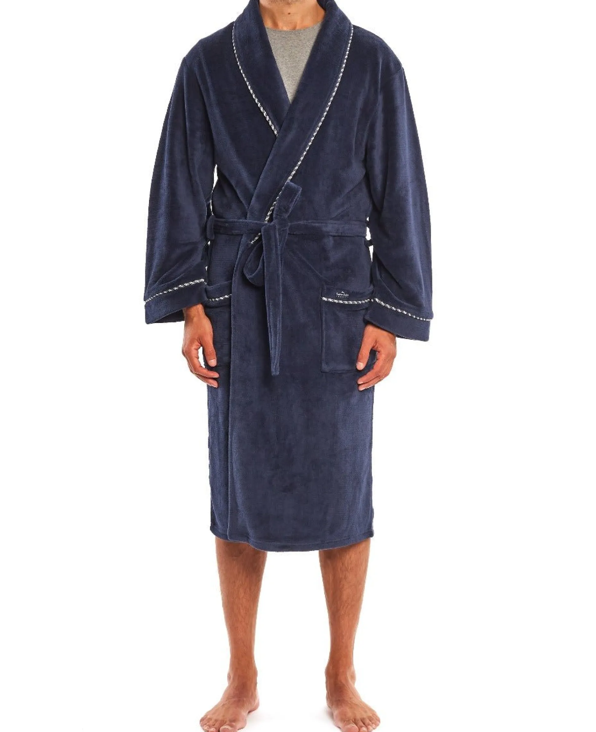 Navy Fleece Rope Edge Dressing Gown