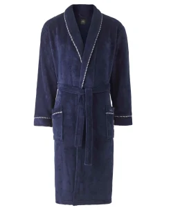 Navy Fleece Rope Edge Dressing Gown