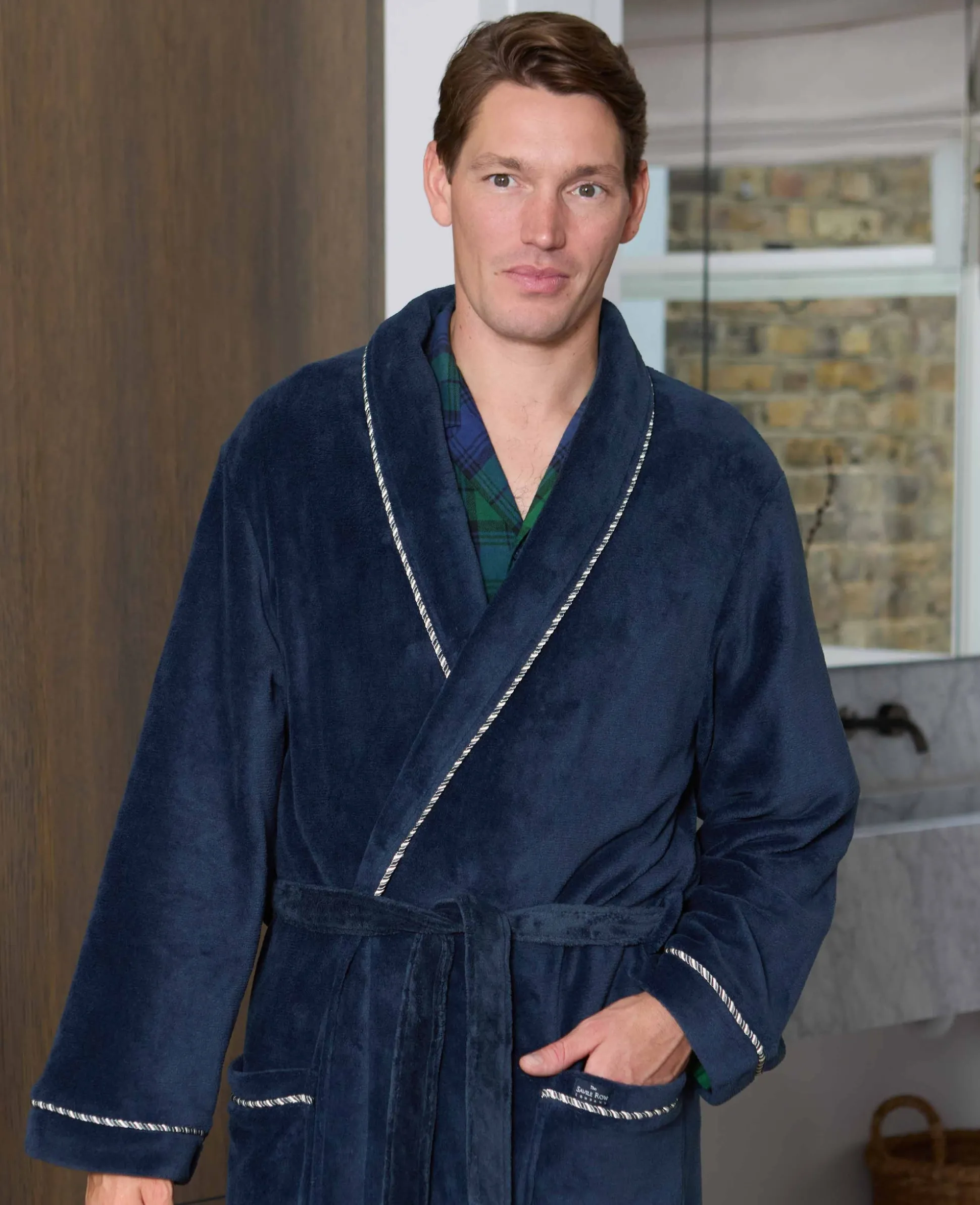 Navy Fleece Rope Edge Dressing Gown