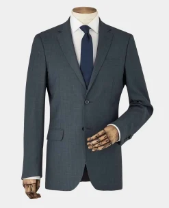 Navy Herringbone Wool-Blend Suit Jacket