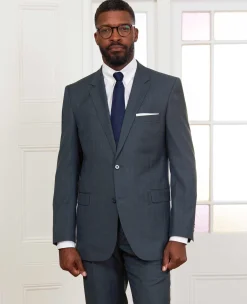 Navy Herringbone Wool-Blend Suit