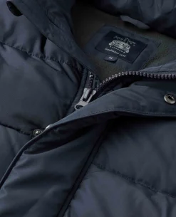 Navy Hooded Puffer Jacket with Rib Knit Storm Cuffs