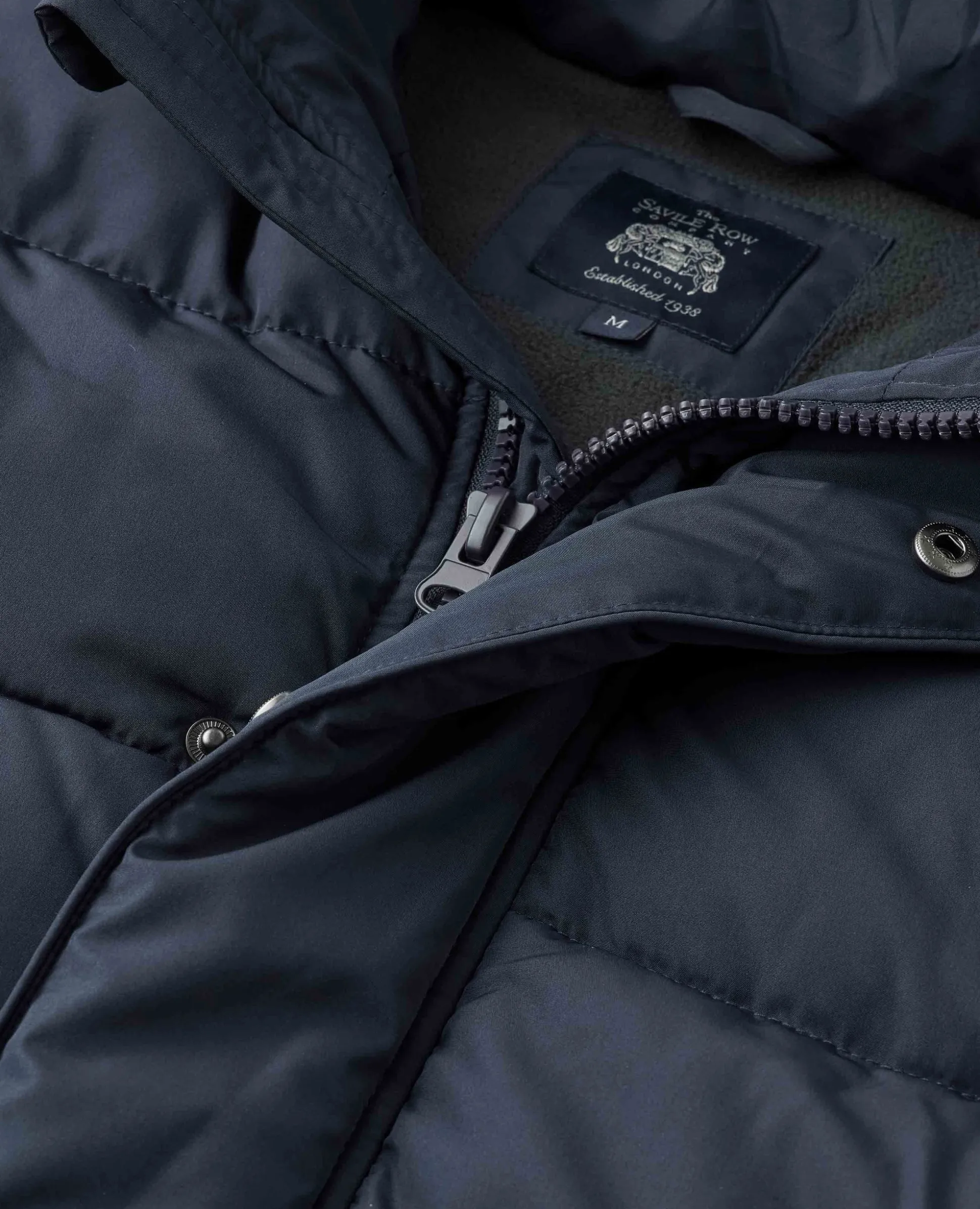 Navy Hooded Puffer Jacket with Rib Knit Storm Cuffs