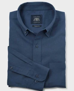 Navy Linen Cotton Classic Fit Button-Down Casual Shirt