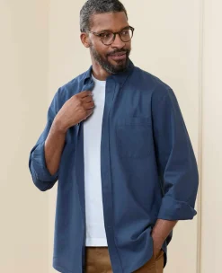 Navy Linen Cotton Classic Fit Button-Down Casual Shirt