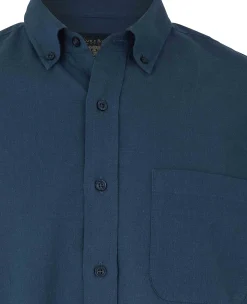 Navy Linen Cotton Classic Fit Button-Down Casual Shirt