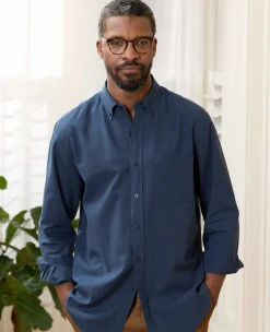 Navy Linen Cotton Classic Fit Button-Down Casual Shirt