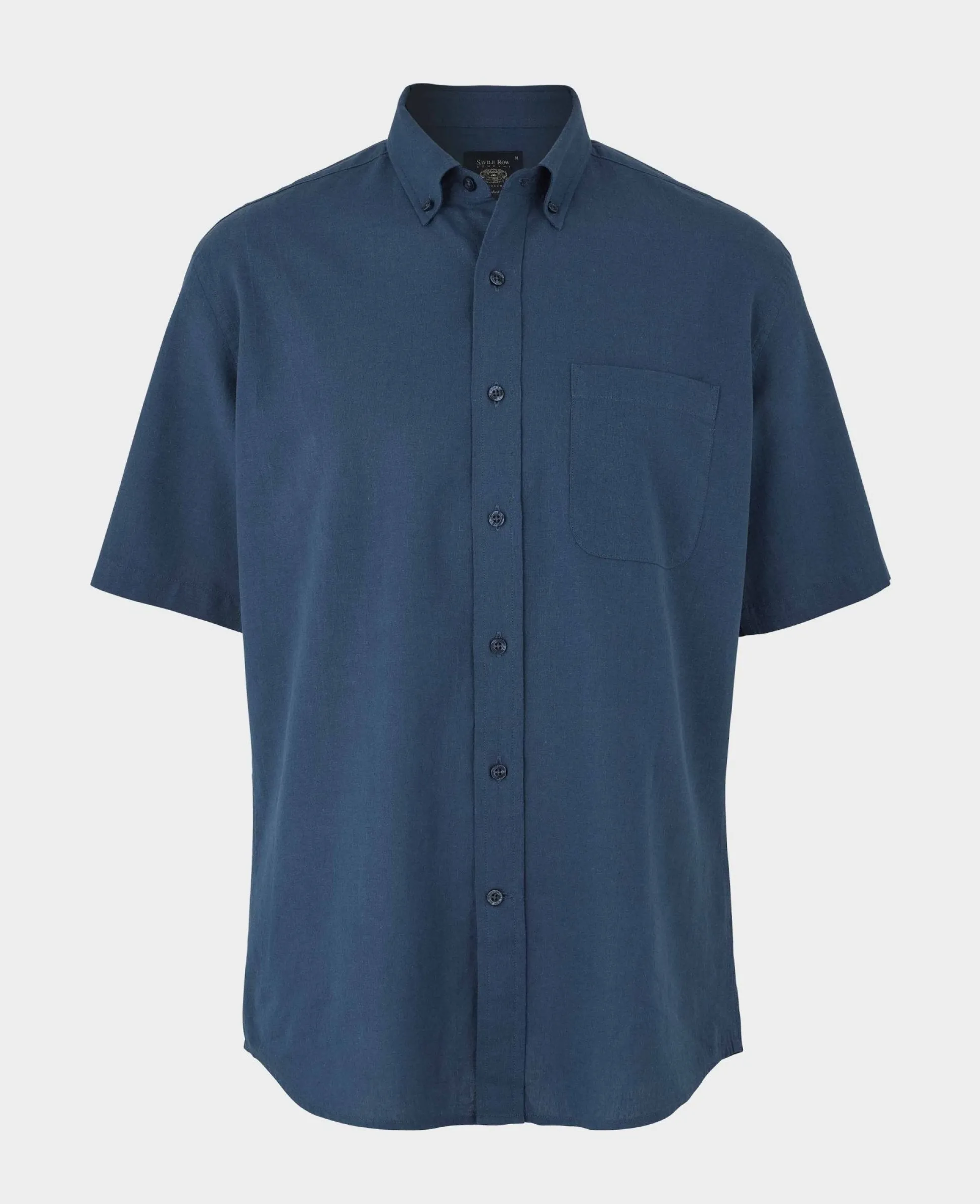 Navy Linen Cotton Classic Fit Button-Down Short Sleeve Casual Shirt