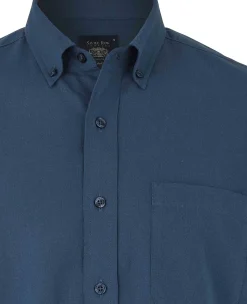 Navy Linen Cotton Classic Fit Button-Down Short Sleeve Casual Shirt