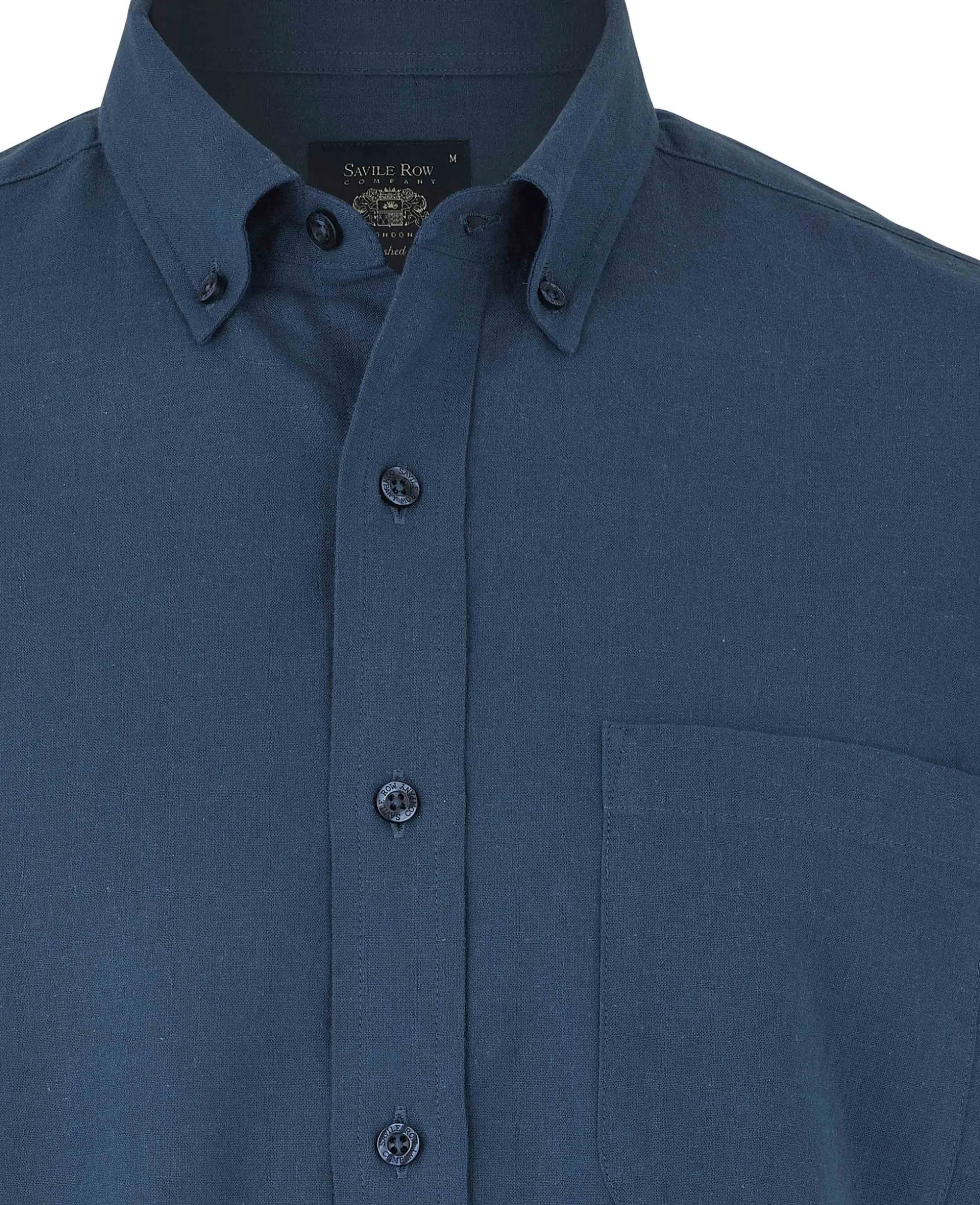Navy Linen Cotton Classic Fit Button-Down Short Sleeve Casual Shirt