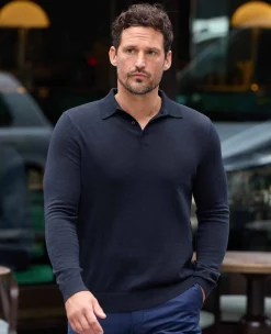 Navy Merino Wool Knitted Polo Shirt