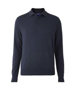 Navy Merino Wool Knitted Polo Shirt