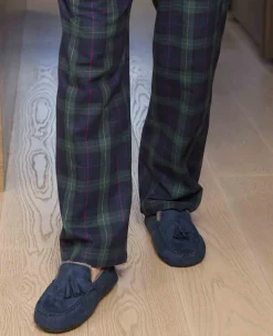 Navy Microsuede Moccasin Slippers