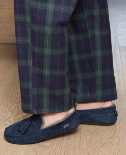 Navy Microsuede Moccasin Slippers