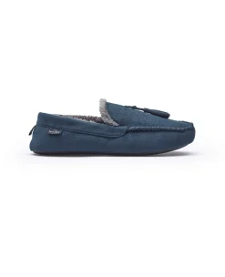 Navy Microsuede Moccasin Slippers